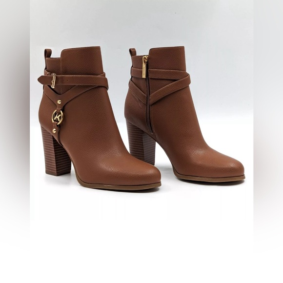 Michael Kors Women Tally MK Logo Brown Faux Leather Dressy Office Boots size 9.5 - Picture 6 of 14